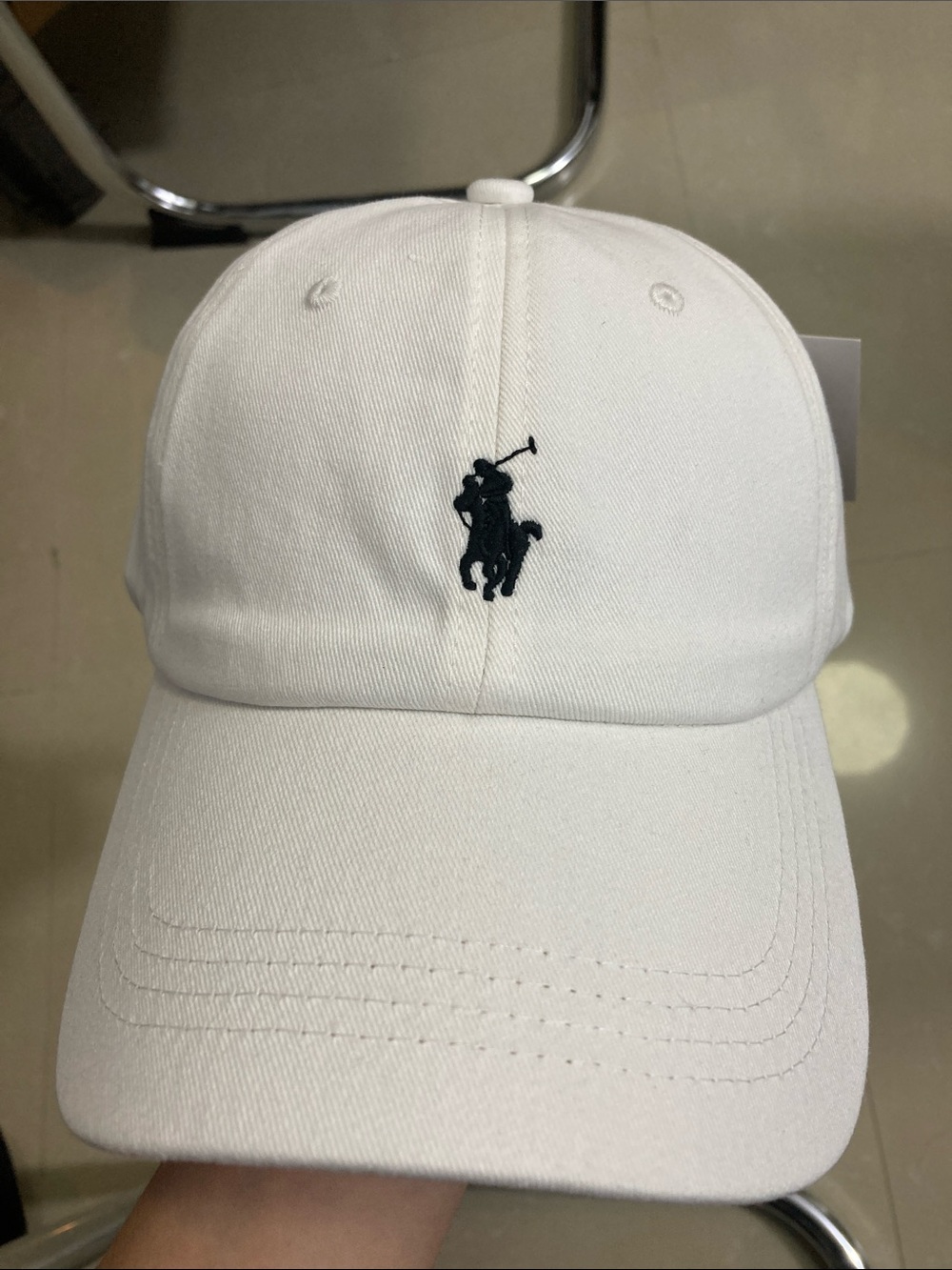Ralph Lauren White Baseball Cap with Navy Polo Player Embroidery